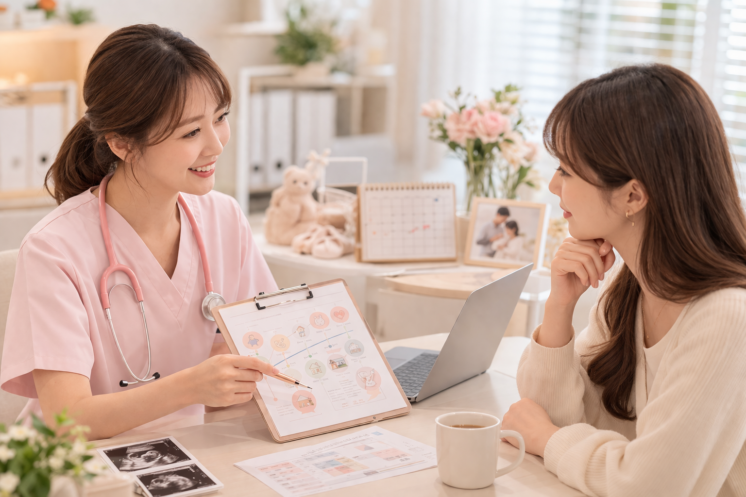 助産師が女性に婚活・ライフプランについて相談している様子